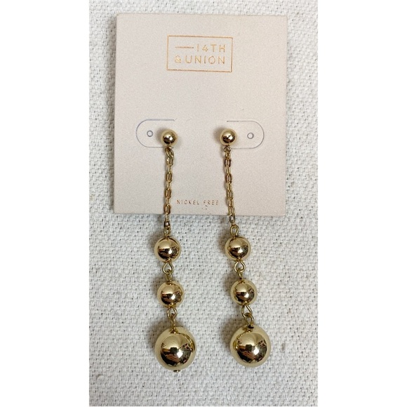 14th & Union Gold Ball Chain Drop Dangle Earrings NWT - Picture 1 of 3
